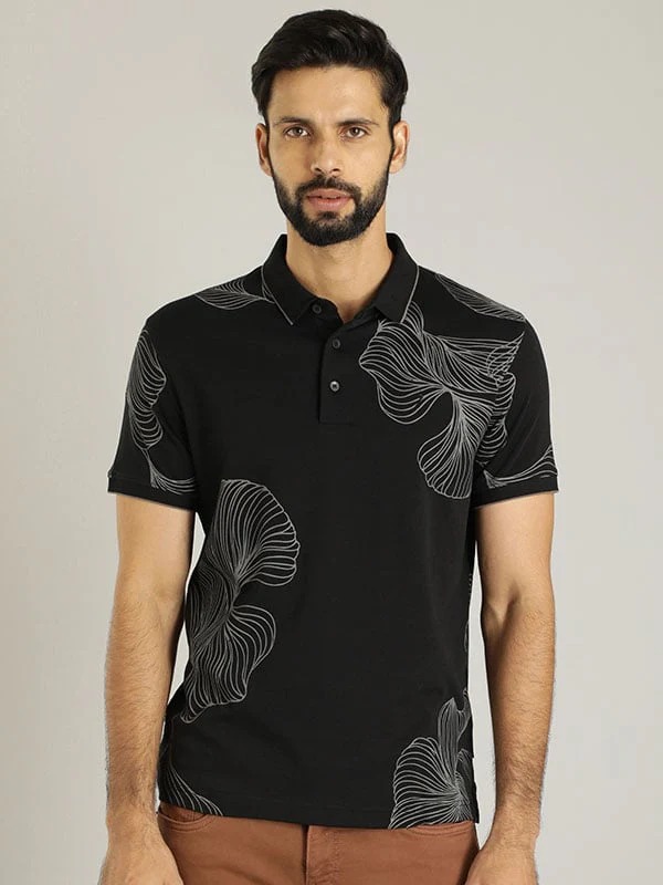 Indian Terrain Men's Half Sleeve Regular Fit Black Polo T-Shirt